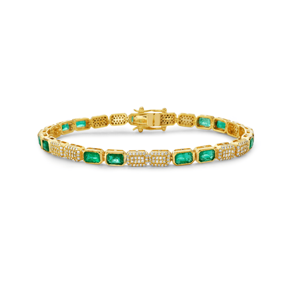 Emerald Cut Emerald Pave Diamonds Tennis Bracelet