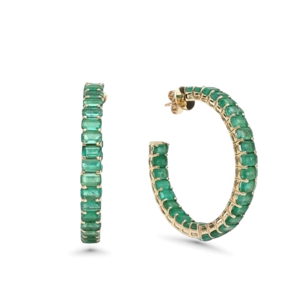 Emerald Cut Genuine Emerald Inside-Out Hoop Earrings (7.00 ct.) in 14K Gold