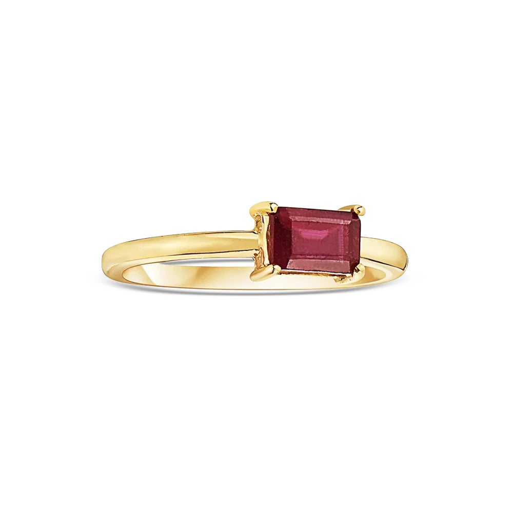 Emerald Cut Red Ruby Solitaire Ring (0.86 ct.) 4-Prongs Setting in 14K Gold