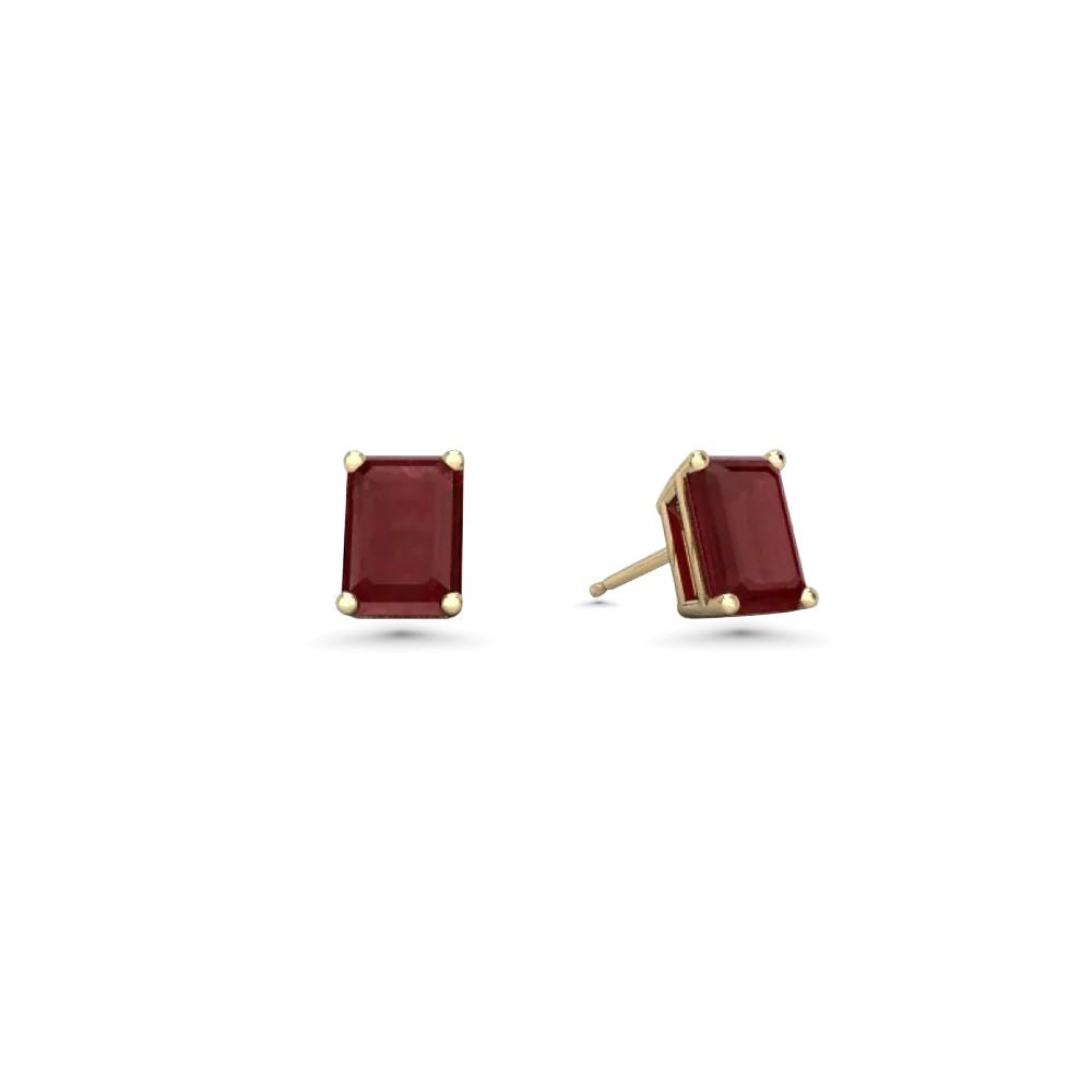 Emerald Cut Ruby Studs Earrings (2.00 ct.) in 14K Gold