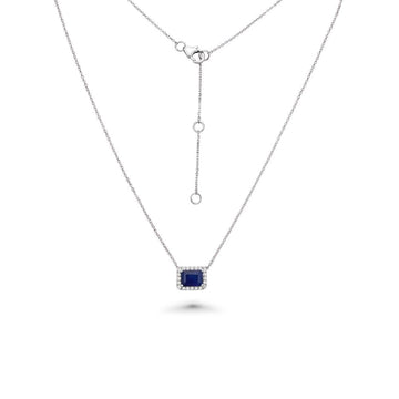 Emerald Cut Sapphire & Diamond Halo Necklace (1.56 ct.) in 14K Gold
