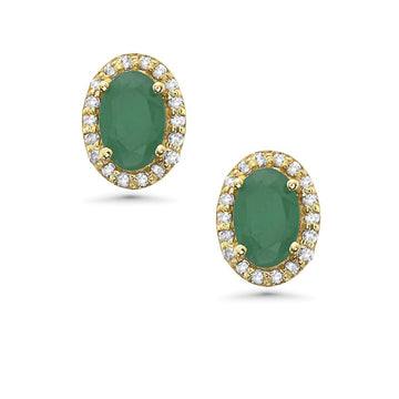 Emerald Oval Shape With Halo Diamonds Studs Earrings (0.95 ct.) in 14K Gold