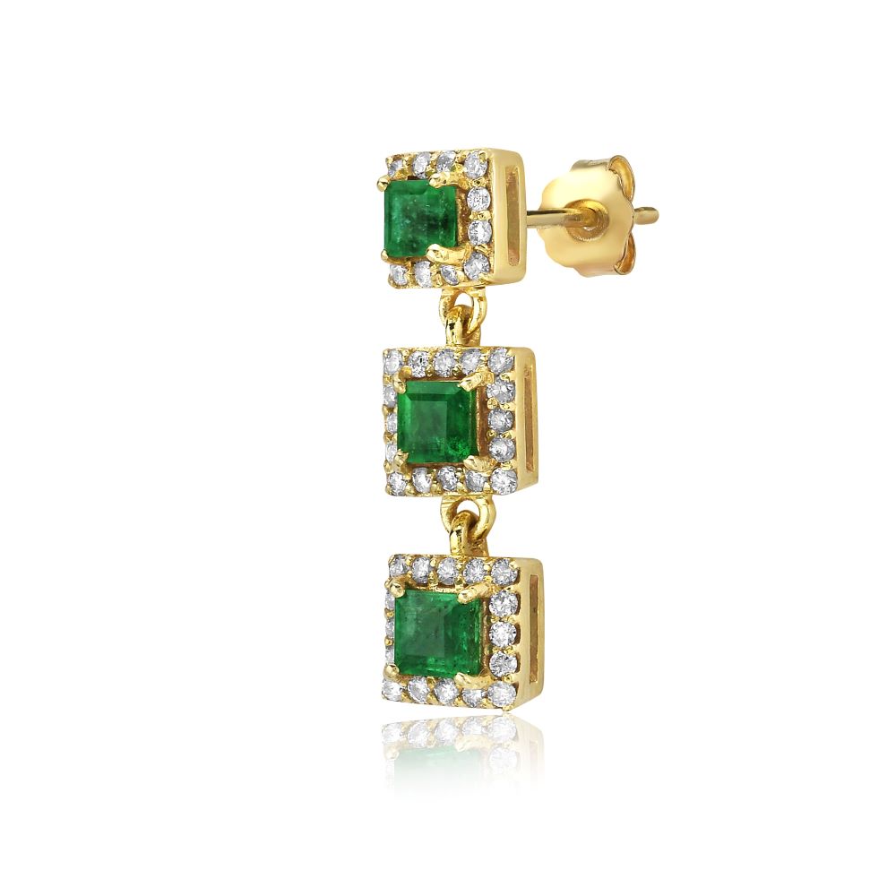 Emerald Princess Cut With Diamond Halo Drop Earrings (1.45 ct.) in 14K Gold