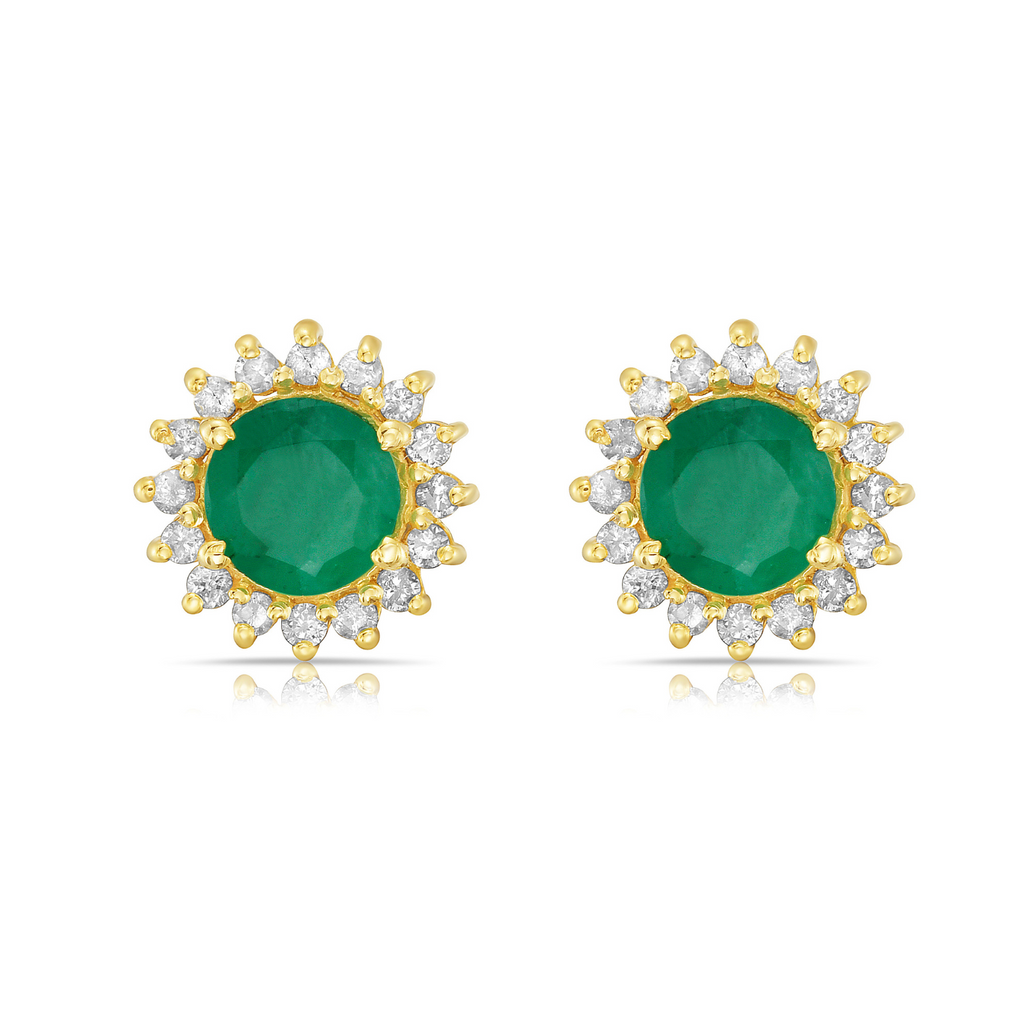Emerald Round Shape Halo Diamonds Studs Earrings (1.15 ct.) in 14K Gold