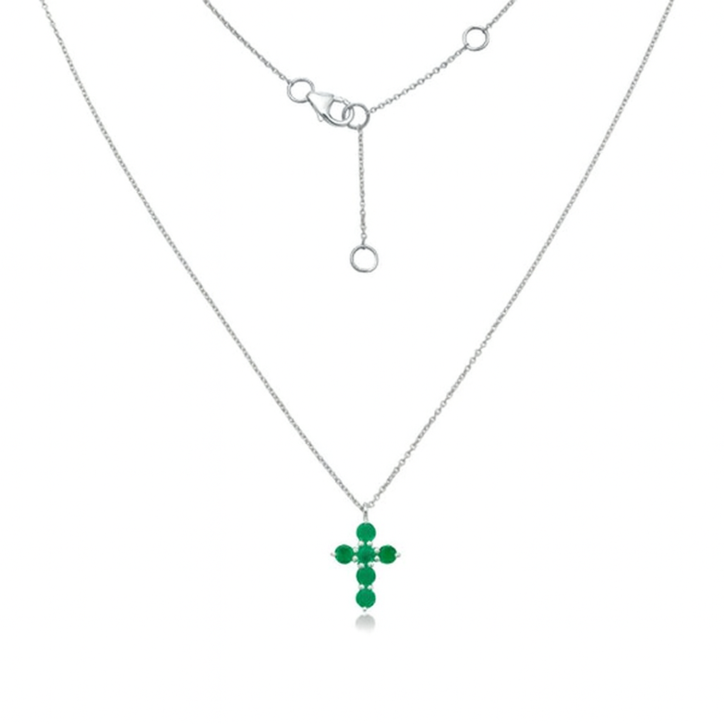 Emerald Cross Necklace (0.70 ct.) in 14K Gold