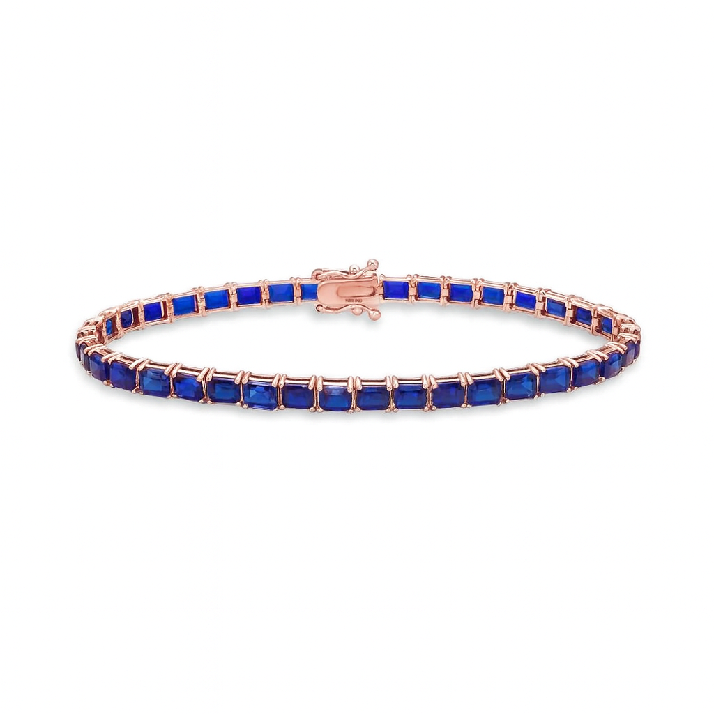 Emerald Cut Blue Sapphires Tennis Bracelet (14.00 ct.) 4-Prongs Setting in 14K Gold