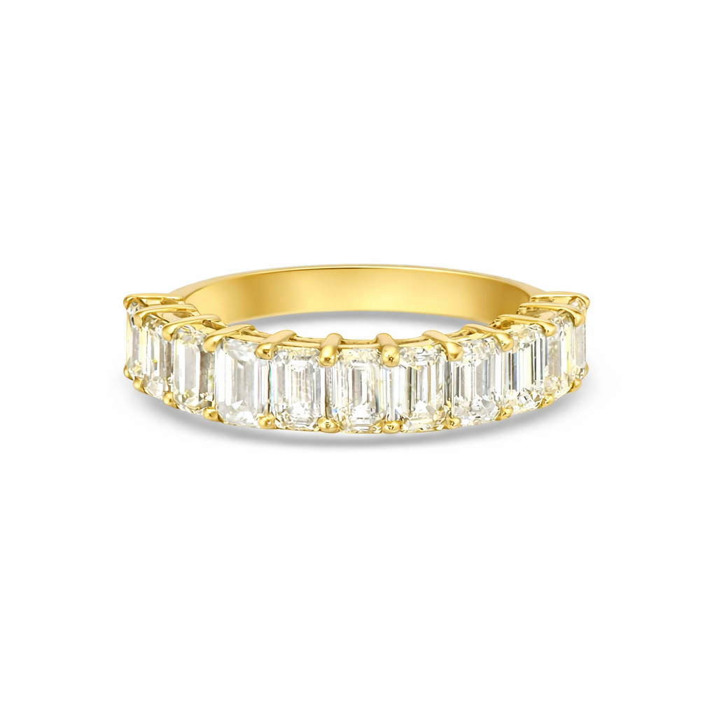 Emerald Cut Diamond Halfway Ring Band (2.51 ct.) 4-Prongs Setting in 18K Gold