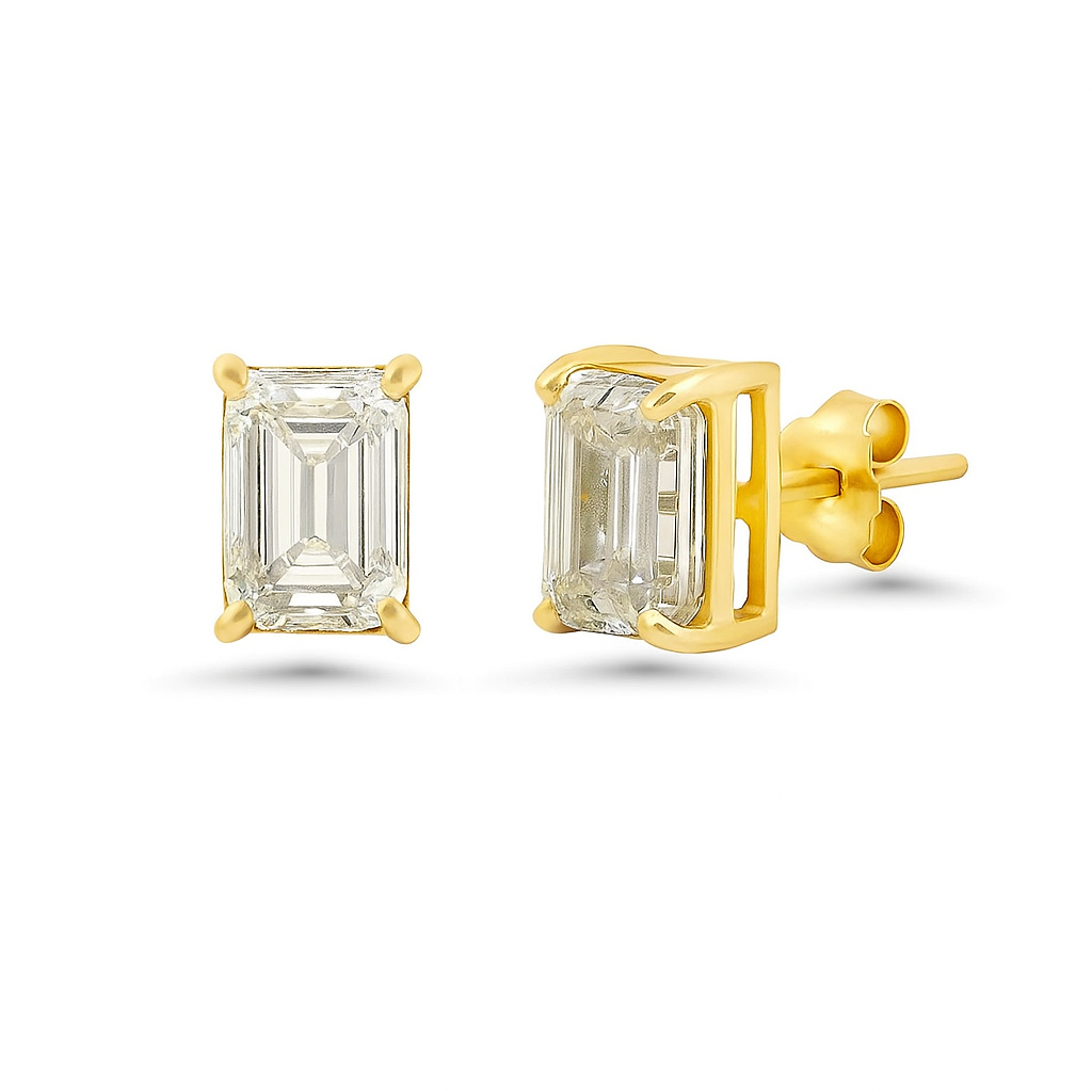 Emerald Cut Diamond Rectangular Studs Earrings (2.03 ct.) in 14K Gold