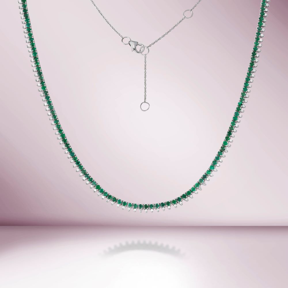 Emerald & Diamond Halfway Tennis Choker Necklace (5.25 ct.) in 14K Gold