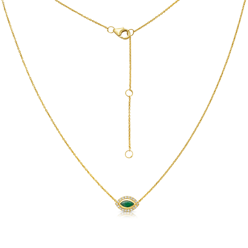 Emerald & Diamond Mini Evil Eye Pendant Necklace (0.33 tcw.) in 14K Gold