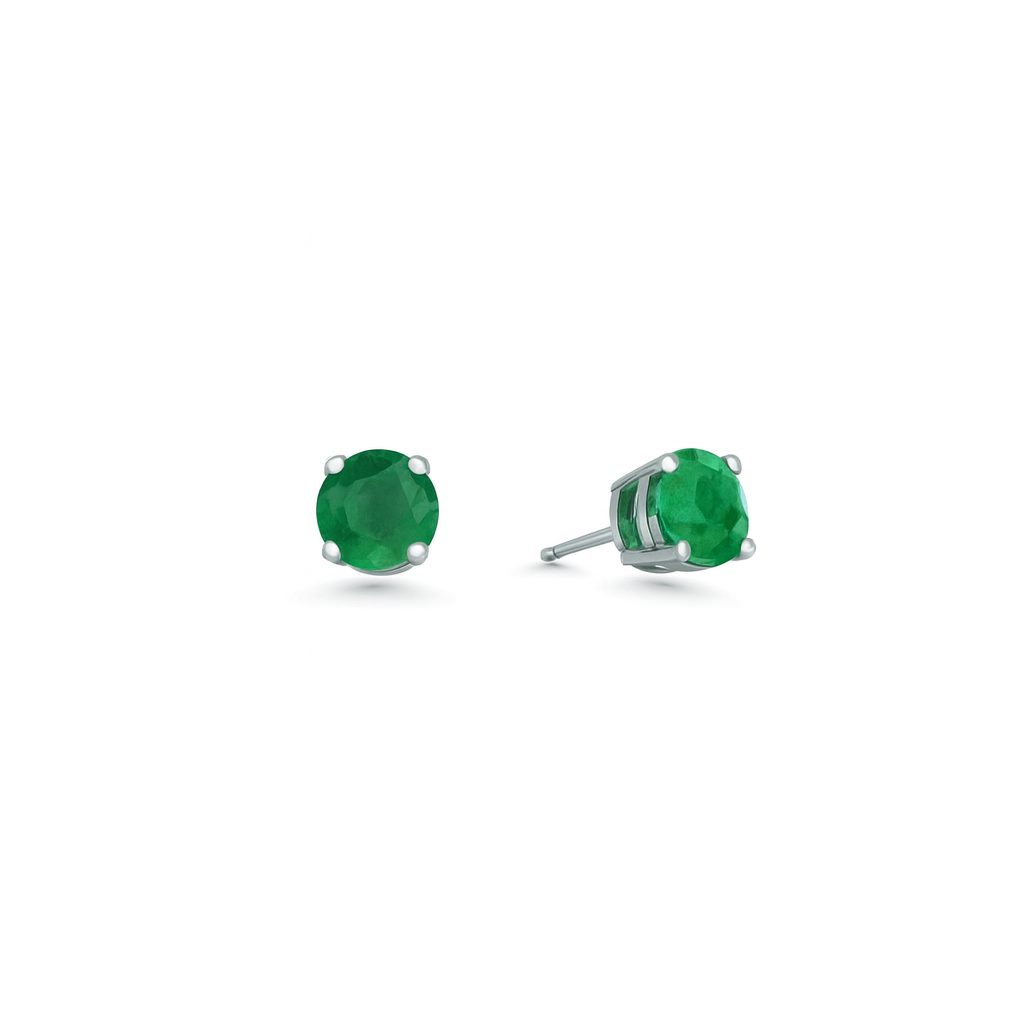 Emerald Round Shape Studs Earrings (1.20 ct.) in 14K Gold