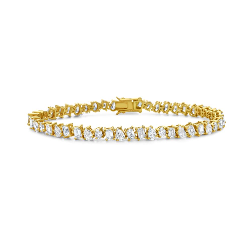 Fancy Multi Shape Diamond Bracelet (7.10 ct.) 4-Prongs Setting in 18K Gold