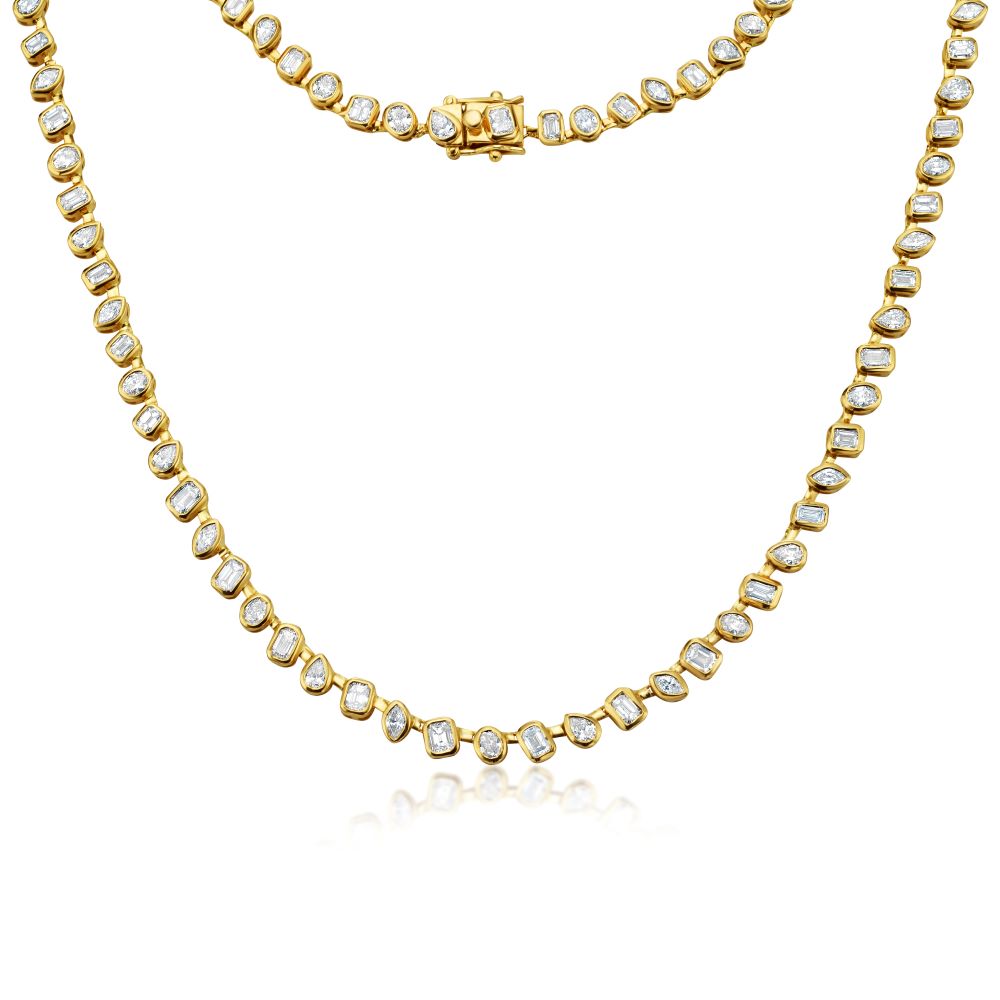Fancy Multi Shape Diamond Necklace (8.40 ct.) Bezel Set in 18K Gold