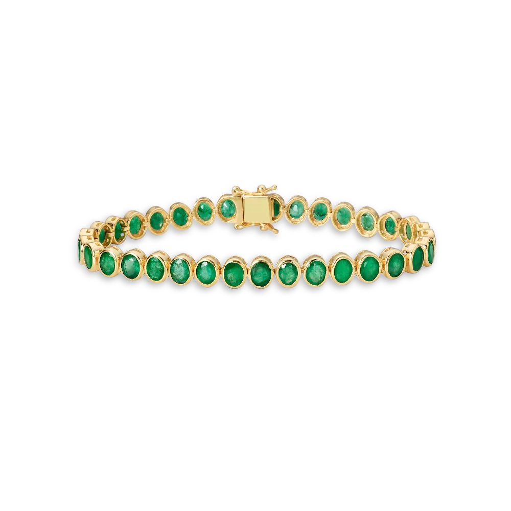 Fancy Oval Shape Emerald Bracelet (9.89 ct.) in 14K Gold