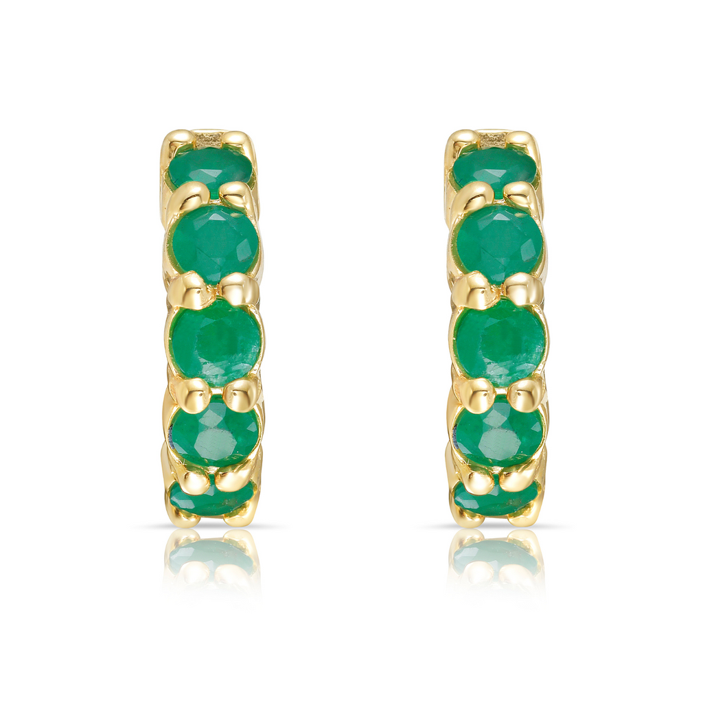 Genuine Emerald Huggies Hoops Earrings (2.00 ct.) in 14K Gold