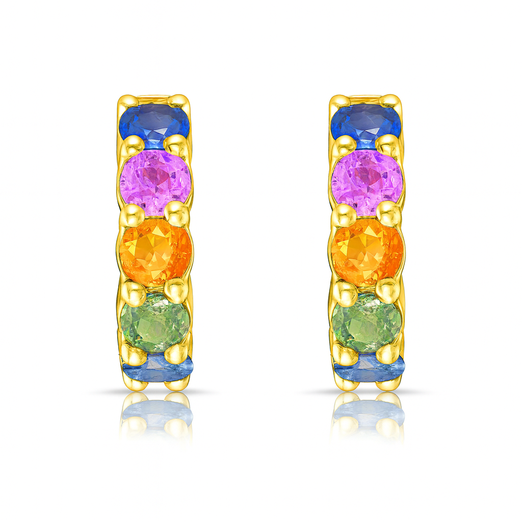 Genuine Multi Sapphire Huggies Hoops Earrings (3.00 ct.) in 14K Gold