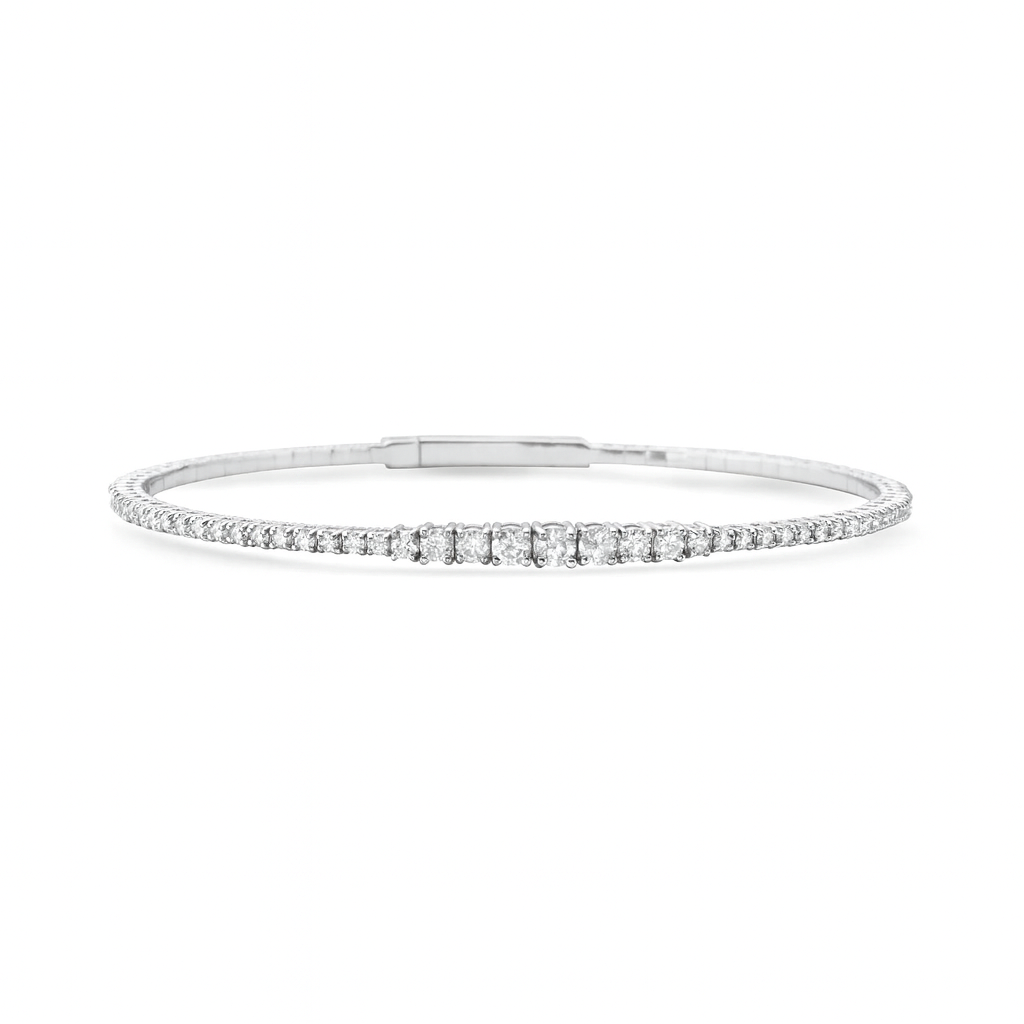 Graduated Diamond Thin Flexible Bangle Bracelet Cuff (1.65 ct.) in 14K Gold