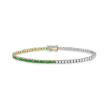 Half Diamonds & Half Emerald Tennis Bracelet (3.15ct.) 4-Prongs Setting in 14K Gold