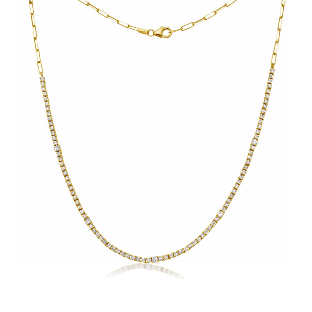 HalfWay Alternate Round Diamond Tennis Necklace & Half Paperclip Chain (2.50 ct.) 4-Prongs Setting in 14K Gold