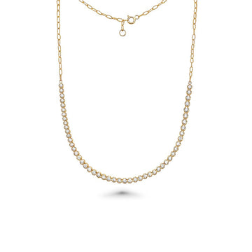 HalfWay Diamond Tennis Necklace (3.00 ct.) Buttercup Setting in 14K Gold, Choker Necklace