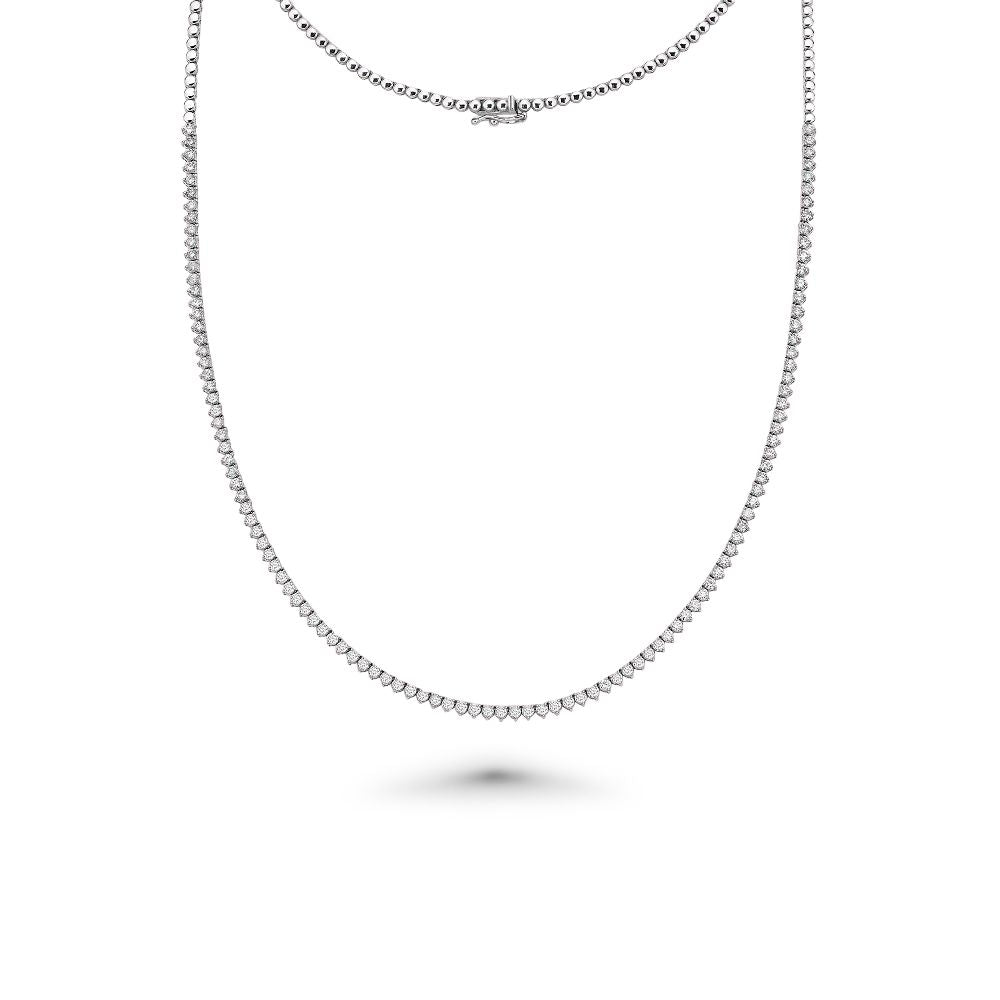 HalfWay Diamond Tennis Necklace ( 3.50 ct.) 2 mm 3-Prongs Setting in 14K Gold