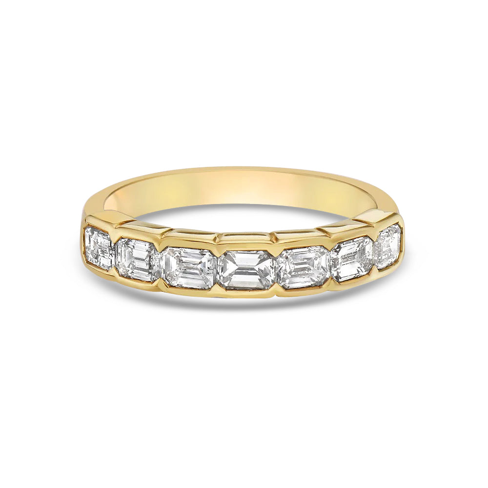 HalfWay Emerald Cut Diamond Eternity Band Ring (1.17 ct.) Bezel Set in 18K Gold