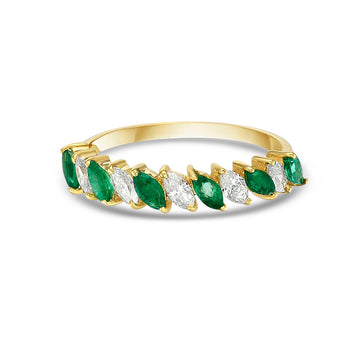 HalfWay Marquise Diamond & Emerald Band Ring (0.85 ct.) in 14K Gold