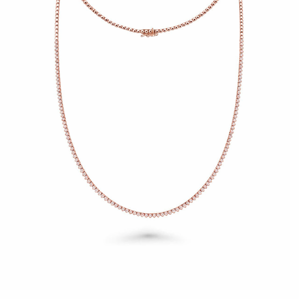 HalfWay Diamond Tennis Necklace ( 3.50 ct.) 2 mm 3-Prongs Setting in 14K Gold