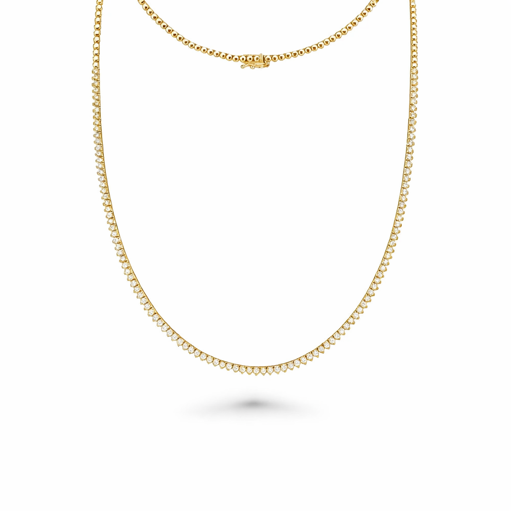 HalfWay Diamond Tennis Necklace ( 3.50 ct.) 2 mm 3-Prongs Setting in 14K Gold