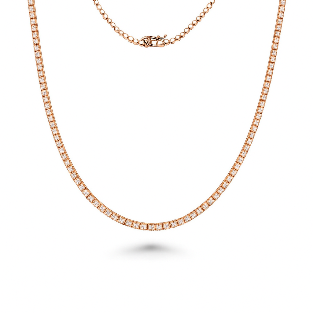 HalfWay Diamond Tennis Necklace (5.00 ct.) 2.3 mm 4-Prongs Setting in 14K Gold