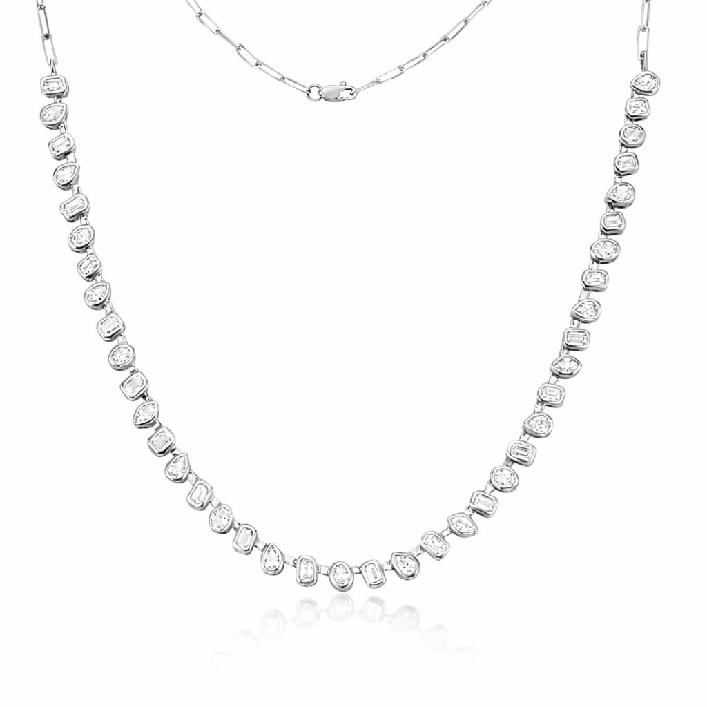 HalfWay Fancy Multi Shape Diamond Necklace With Adjustable Paper Clip Chain (4.20 ct.) Bezel Set in 18K Gold