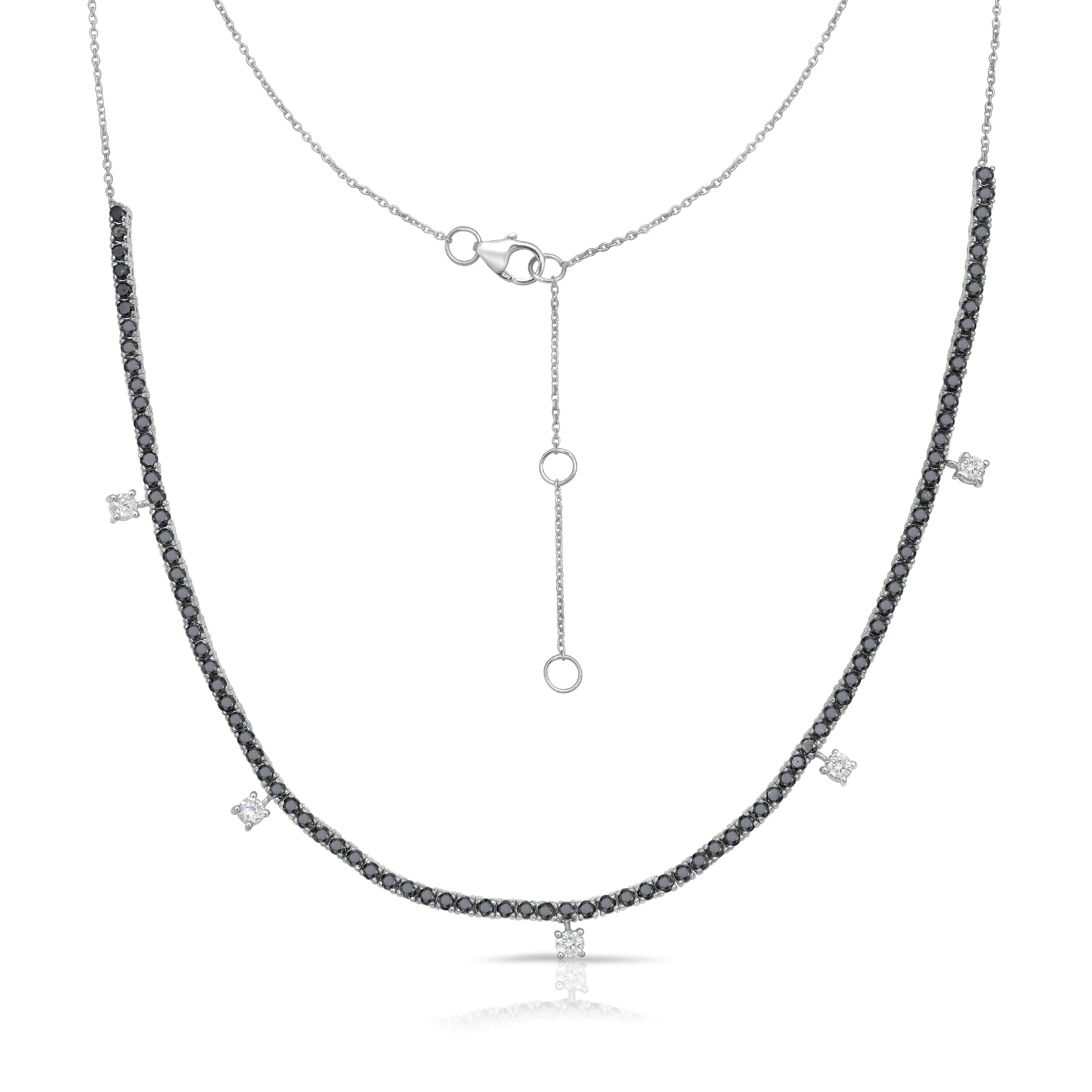 Halfway Black and White Diamond Tennis Necklace (3.80 ct.) 2.50 mm 4-Prongs Setting in 14K Gold