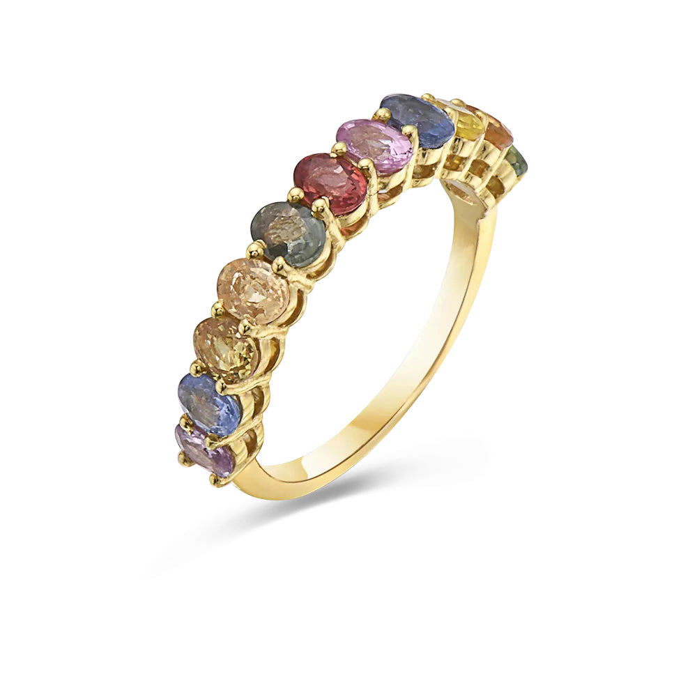 Halfway Oval Cut Multicolored Sapphire Band (1.47 ct.) in 14K Gold