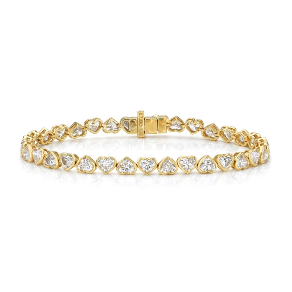 Heart Shape Diamond Bracelet (8.75 ct.) Bezel Set in 18K Gold