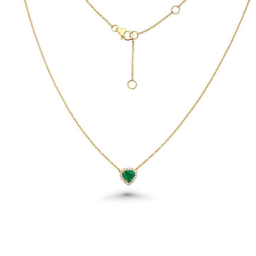 Heart Shape Emerald With Diamond Halo Necklace (0.96 ct.) in 14K Gold
