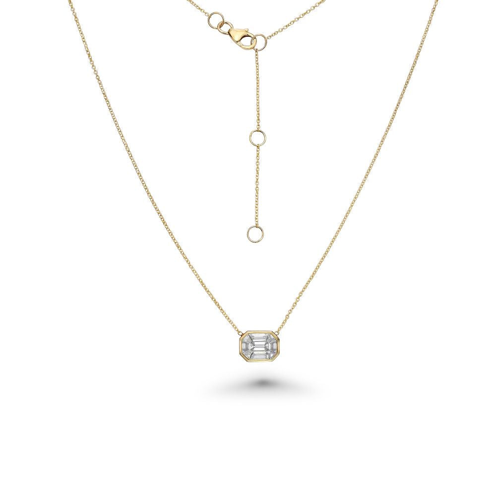 Horizontal Illusion Rectangular Shape Diamond Necklace (0.50 ct.) Bezel Set in 14K Gold