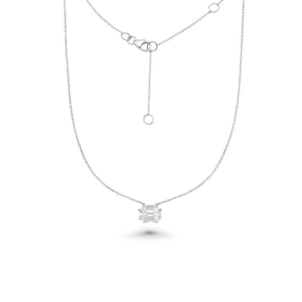 Horizontal Illusion Rectangular Shape Emerald Cut Diamond Necklace (0.50 ct. ) in 14k Gold