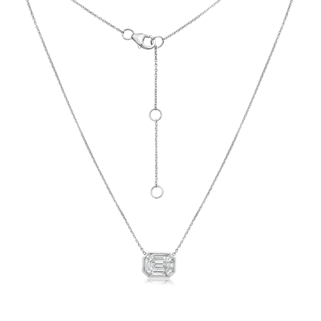 Illusion Emerald Cut Shape Diamond Necklace (0.80 ct.) Bezel Set in 14K Gold