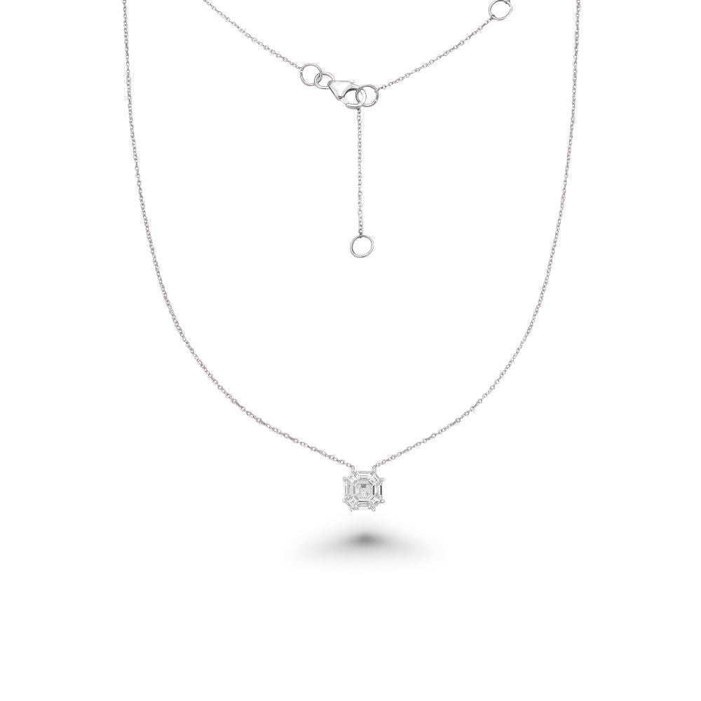 Illusion Rectangular Shape Emerald Cut Diamond Necklace (0.50 ct.) in 14K Gold