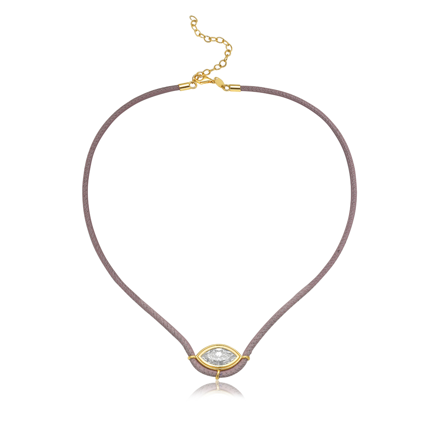 Capucelli Italian Leather Necklace, Featuring a 1.50 Carat Lab-Grown Marquise Diamond
