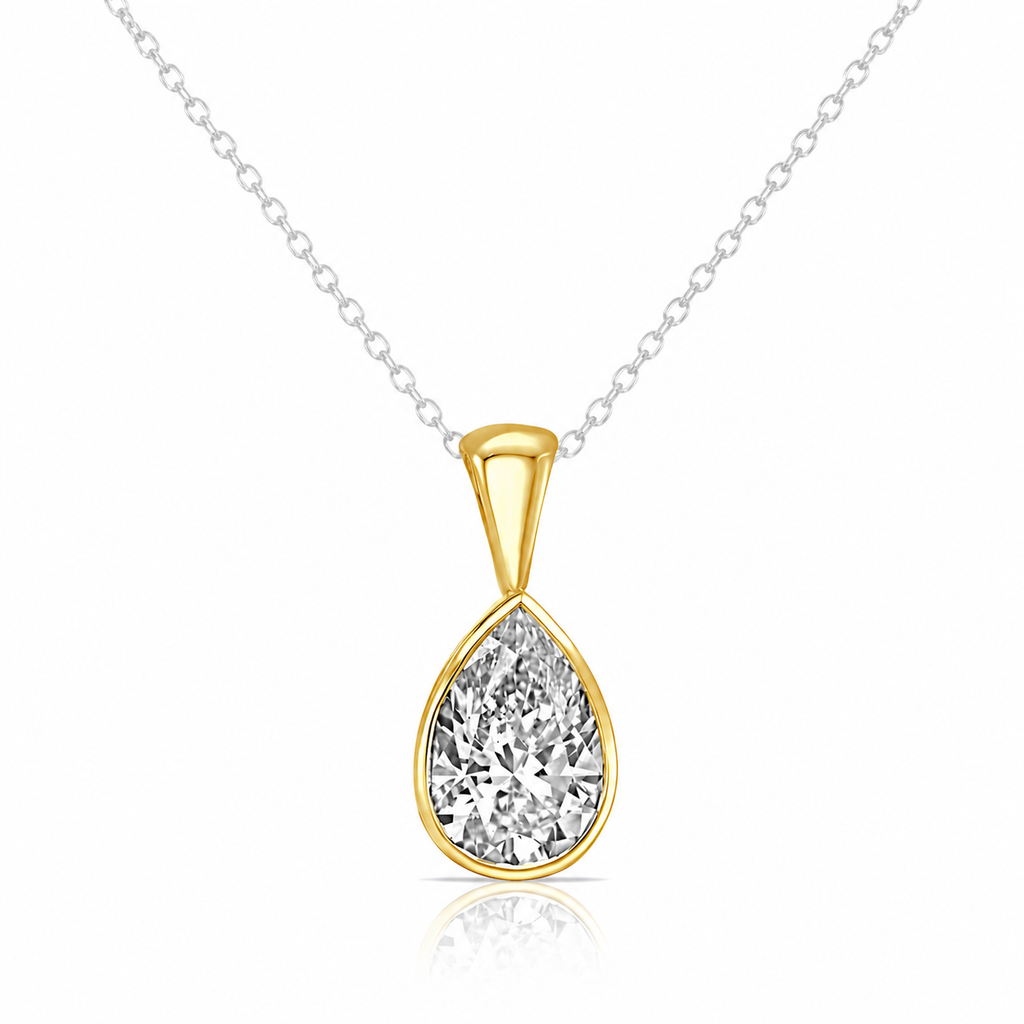 Lab Grown Diamond (1.50 Carats) Pear Shape Bezel setting Pendant in 14K Gold