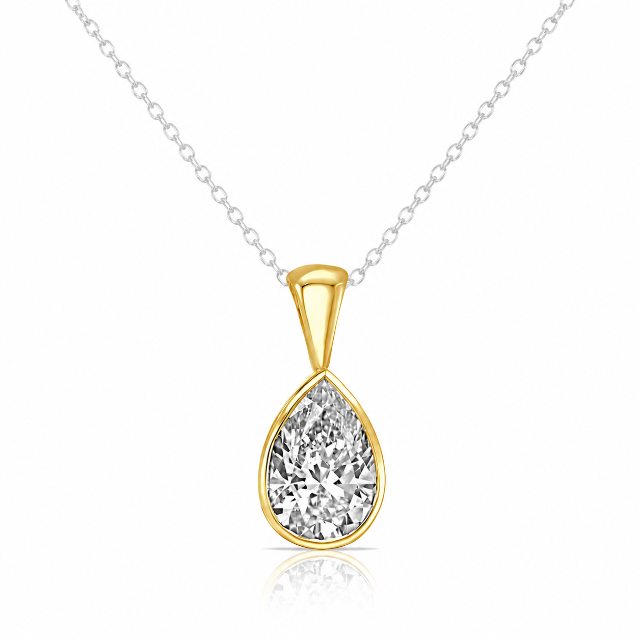 Lab Grown Diamond (1.50 Carats) Pear Shape Bezel setting Pendant in 14K Gold
