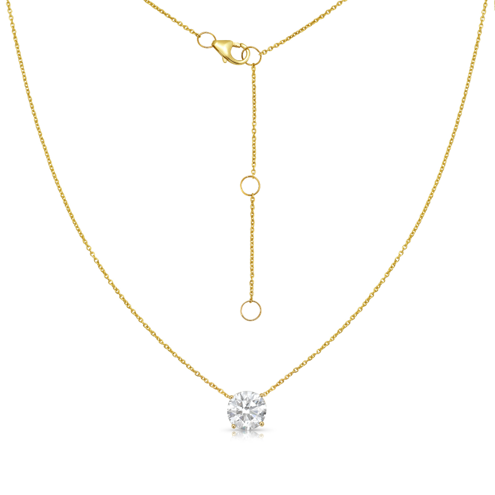 Lab Grown Diamond (2.00 Carats) Round Cut 4-Prongs setting necklace in 14K Gold