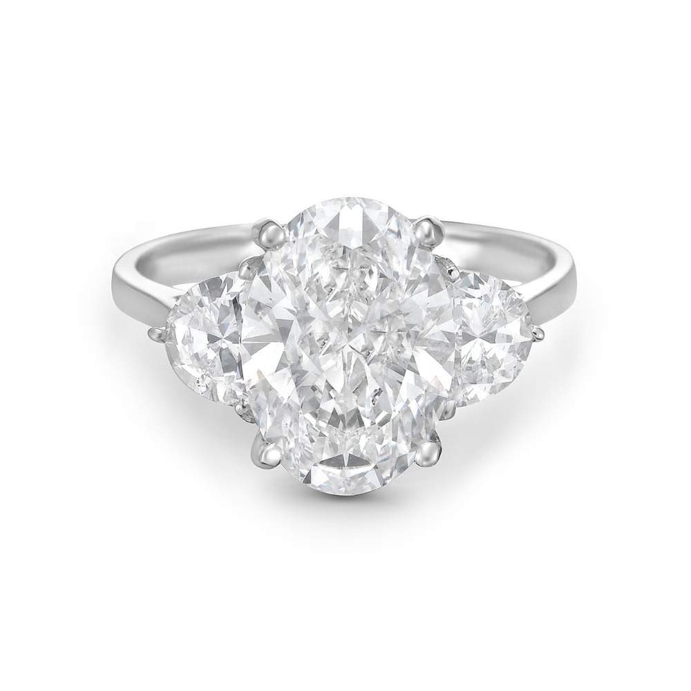 Lab Grown Diamond (3.50 ct.) Oval Cut 3-Stones Setting Engagement Ring in 14K Gold
