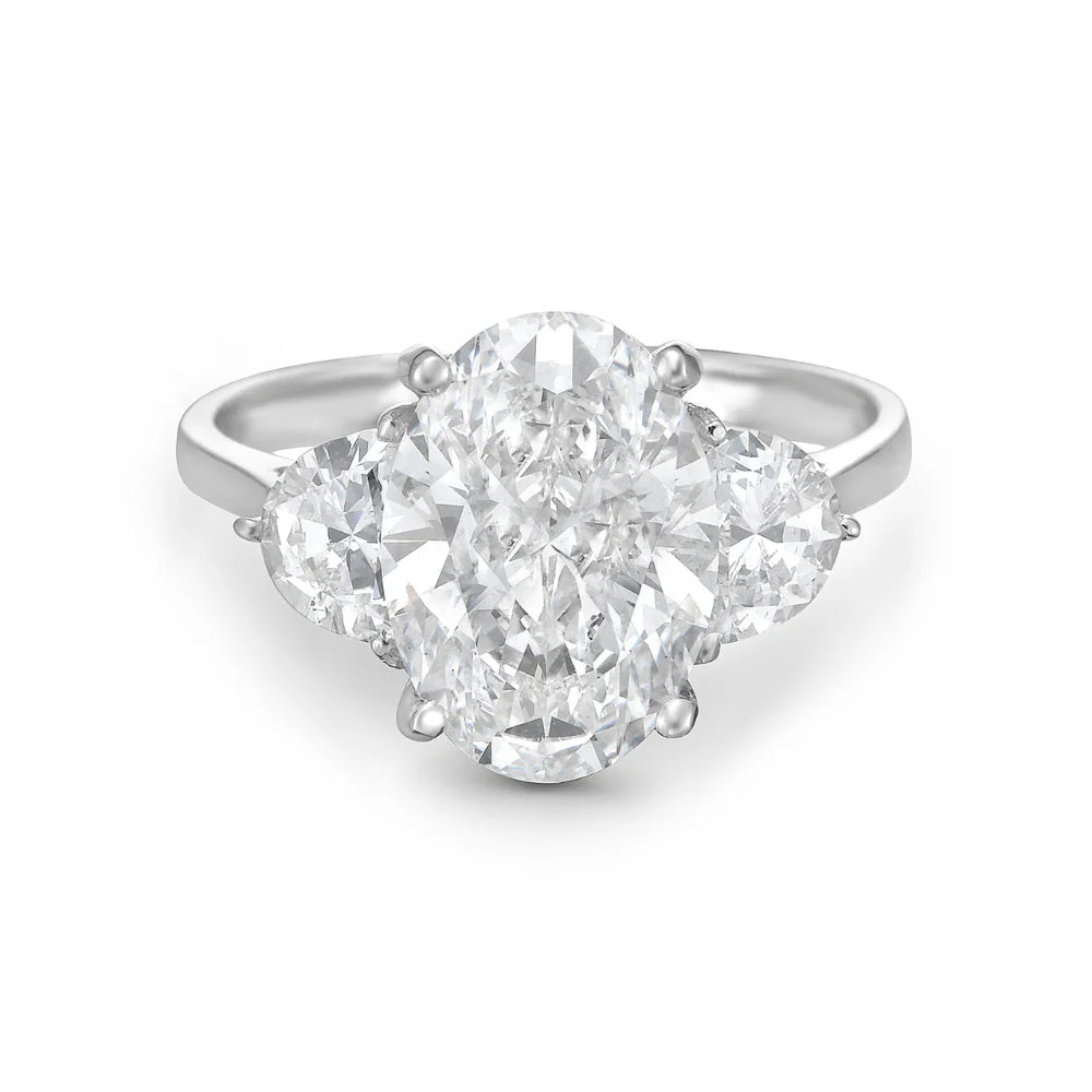 Lab Grown Diamond (3.50 ct.) Oval Cut 3-Stones Setting Engagement Ring in 14K Gold