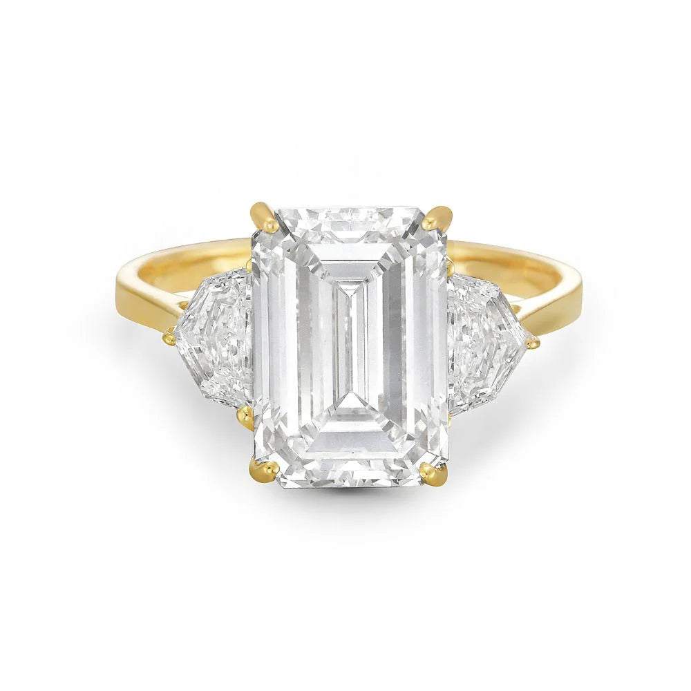 Lab Grown Diamond (4.00 ct.) Emerald Cut 3-Stones Setting Engagement Ring in 14K Gold