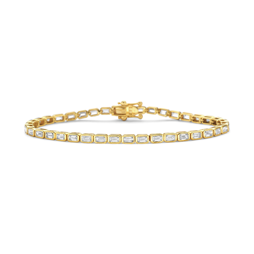Capucelli Lab Grown Emerald Cut Diamond East-West Tennis Bracelet (4.00 ct.) Bezel Setting in 14K Gold