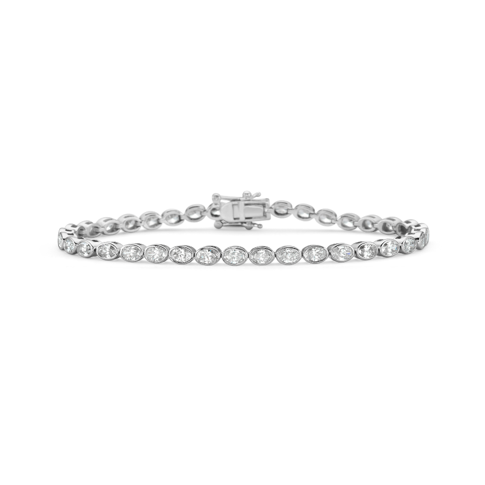 Lab Grown Oval Cut Diamond Tennis Bracelet (4.00 ct.) Bezel Setting in 14K Gold