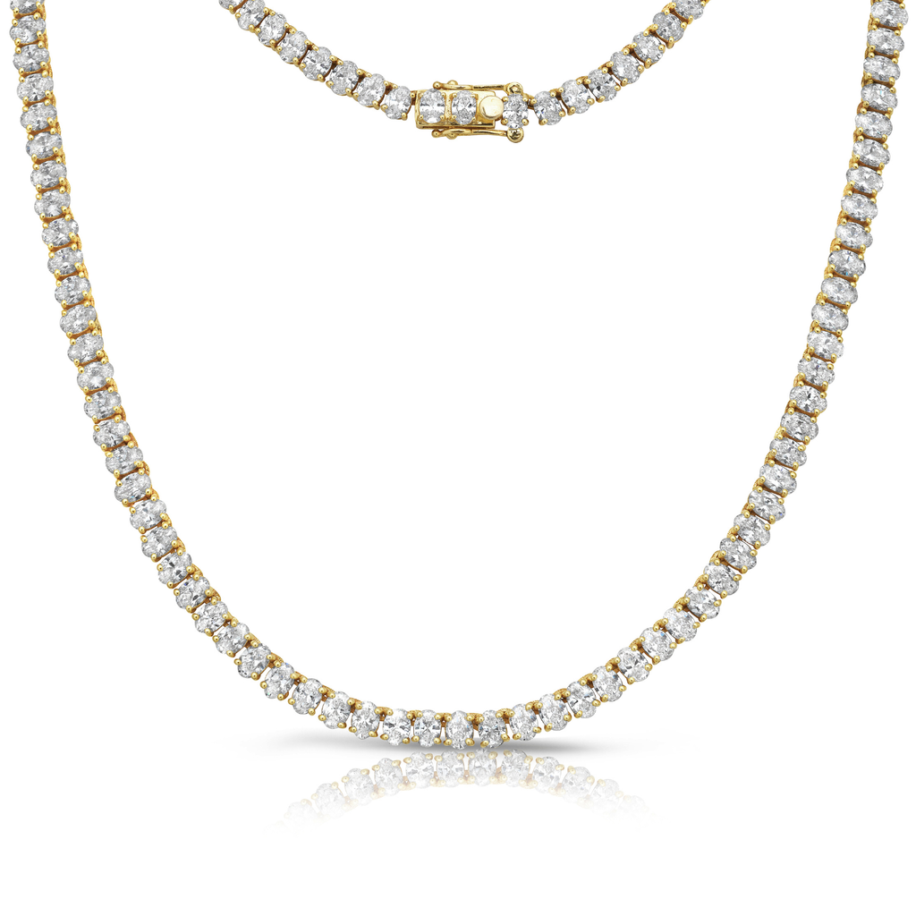 Lab Grown Oval Cut Diamond Tennis Necklace (18.00 ct.) North South 4-Prongs Setting in 14K Gold