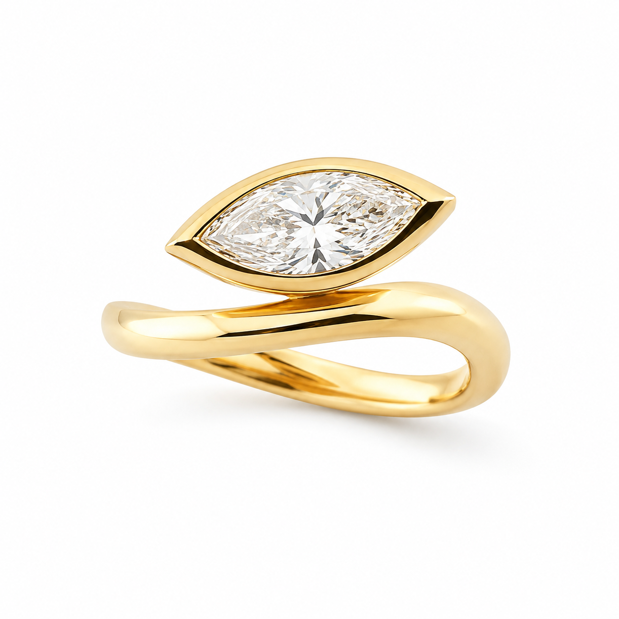 Lab Grown Diamond (0.90 ct.) East West Marquise Shape Bezel Setting Ring in 14K Gold